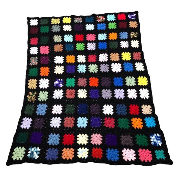 Vtg Granny Square Afghan Crochet Blanket Roseanne 61”x48” Small Big Bang Theory - Picture 4 of 6